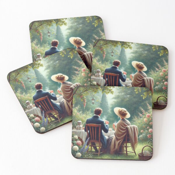 Item preview, Classic View of a Couple Enjoying Coffee Time for Quality Time Together on a Valentines Day in an English Garden designed and sold by erkabees.