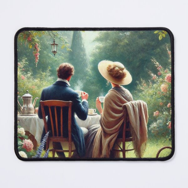 Item preview, Classic View of a Couple Enjoying Coffee Time for Quality Time Together on a Valentines Day in an English Garden designed and sold by erkabees.