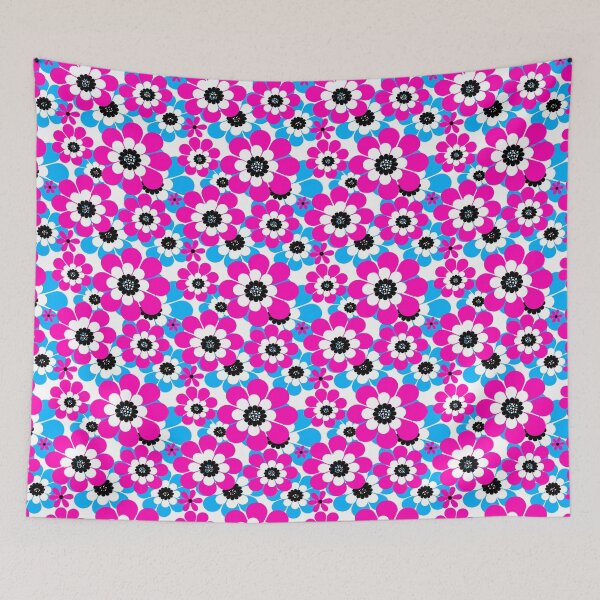 Item preview, Floral bright neon pattern bright crimson and blue flowers  designed and sold by fuzzyfox.