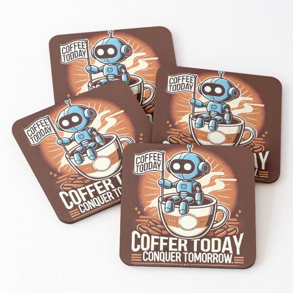 Item preview, Coffee Today, Conquer Tomorrow - Playful Robot Coffee Art designed and sold by Art Horizon.