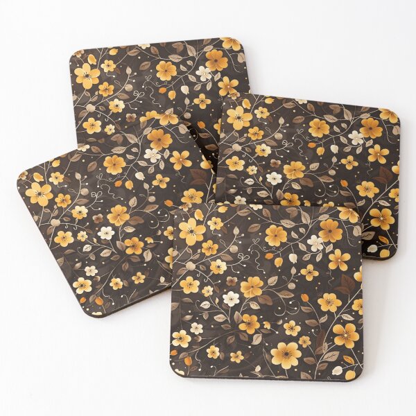 Item preview, Black yellow orange floral seamless pattern - whimsigoth cottagecore  designed and sold by cocomelon168.