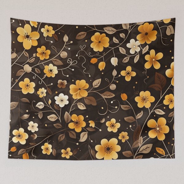 Item preview, Black yellow orange floral seamless pattern - whimsigoth cottagecore  designed and sold by cocomelon168.