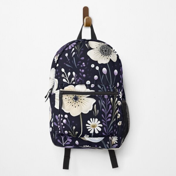 Item preview, Black purple white floral pattern - whimsigoth dark cottagecore designed and sold by cocomelon168.