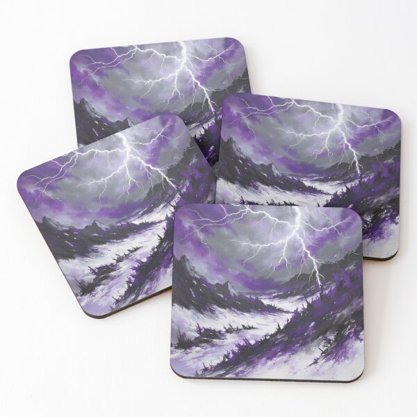 Item preview, Electrifying Storm Landscape : Dramatic Purple Lightning Painting designed and sold by Waltzia.