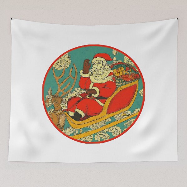 Item preview, Vintage Santa Claus , Holiday Reindeer Design, Retro Christmas Graphic , Unique Xmas Gift, Festive Santa and Sleigh Print designed and sold by Indyadizine.
