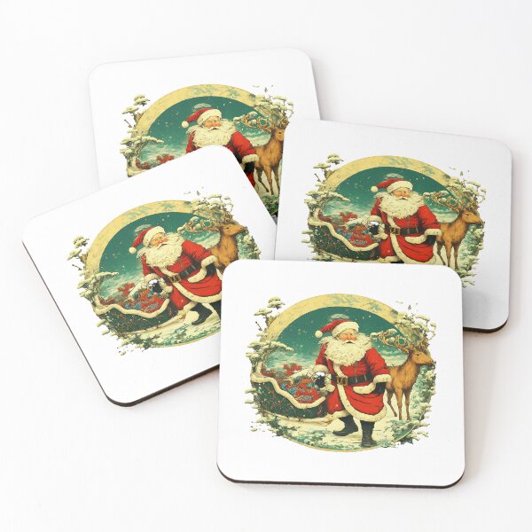 Item preview, Vintage Christmas , Santa Claus and Reindeer , Retro Holiday , Winter Wonderland , Festive Graphic designed and sold by Indyadizine.