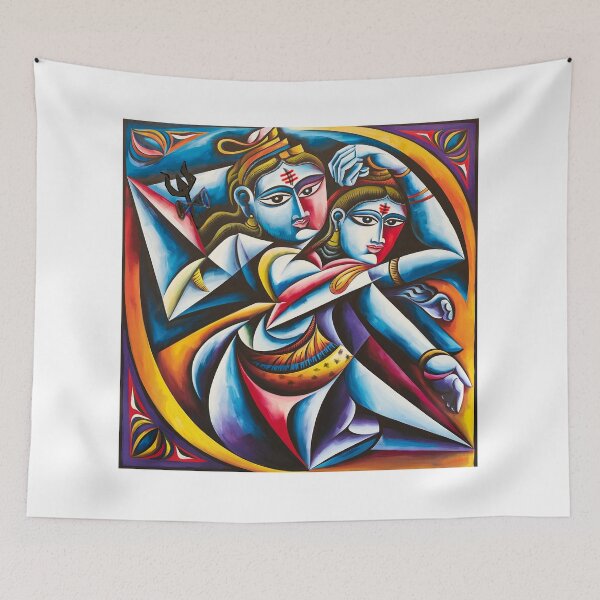 Item preview, Ethereal Rhythm: Shiva and Parvati in Cubist Harmony designed and sold by KARTICK DUTTA.