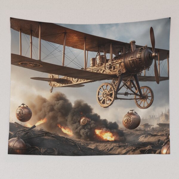 Item preview, Steampunk Vintage Bi-Plane Dropping Copper Bombs designed and sold by Skye Ryan-Evans.