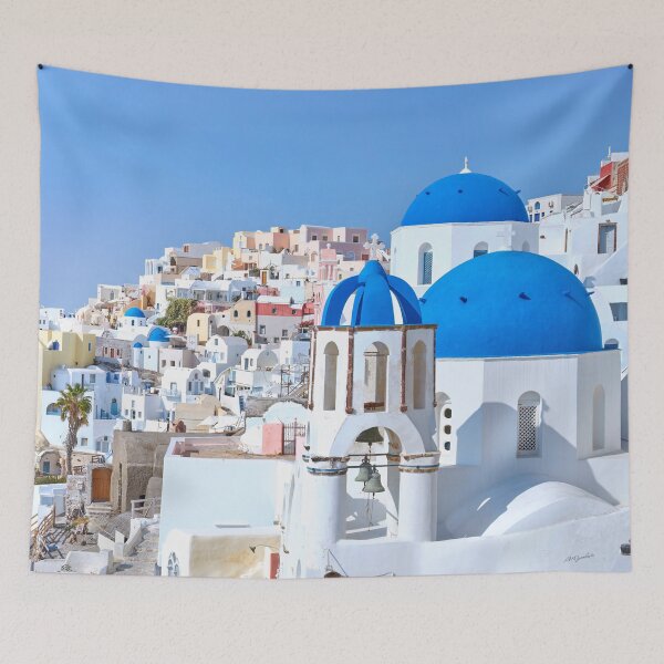 Item preview, Oia Santorini Greece White Villas Blue Dome Churches designed and sold by Adam Gormley.
