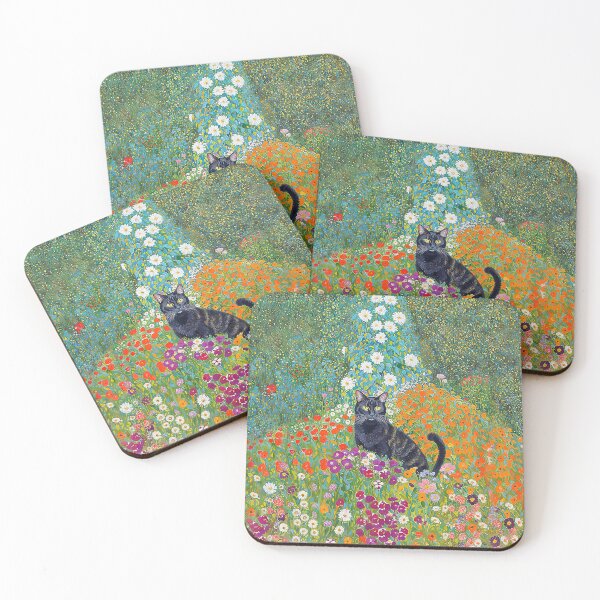 Item preview, Klimt Black Cat Flower Garden designed and sold by maniacfitness.