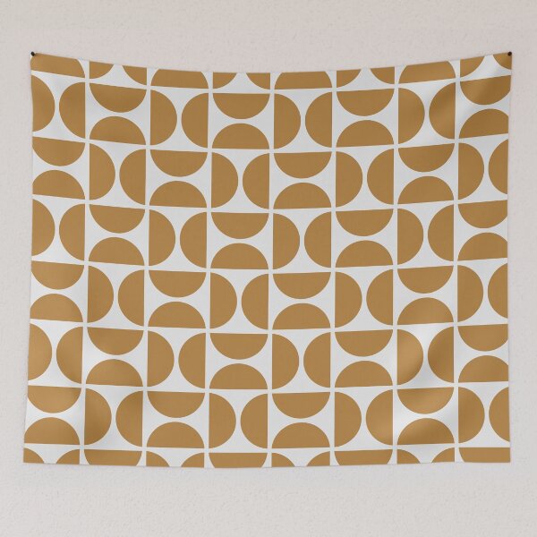 Artikelvorschau, Geometrisches Muster in Orange und Hellbraun aus der Mitte des Jahrhunderts entworfen und verkauft von ThrowCushionCo.
