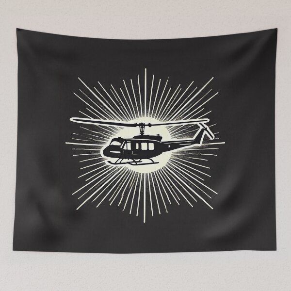 Item preview, Striking UH-1 Huey Silhouette with Radiant Sun Effect designed and sold by KittyKatto.