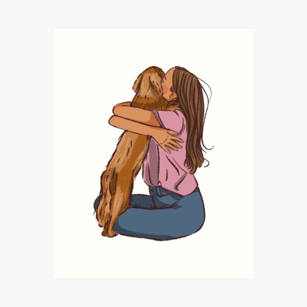 Item preview, Women in pink shirt hugging her dog  designed and sold by Hessah-HA.