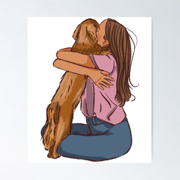 Item preview, Women in pink shirt hugging her dog  designed and sold by Hessah-HA.
