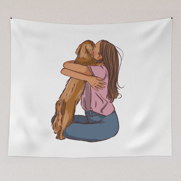 Item preview, Women in pink shirt hugging her dog  designed and sold by Hessah-HA.