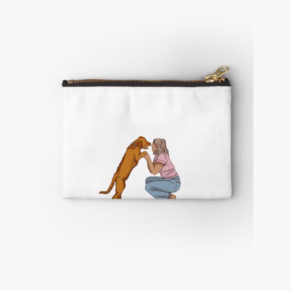 Item preview,  Women with pink shirt playing with her pig dog designed and sold by Hessah-HA.