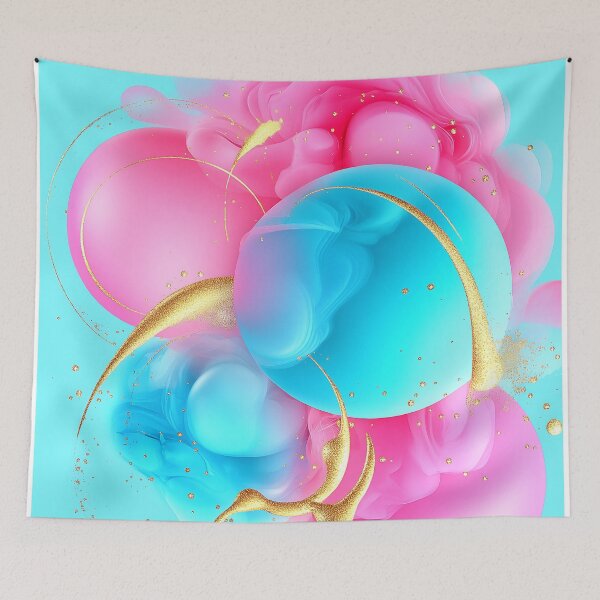 Item preview, 3D Abstract Pastel Spheres and Gold Accents on Turquoise designed and sold by GoldenTealArts.
