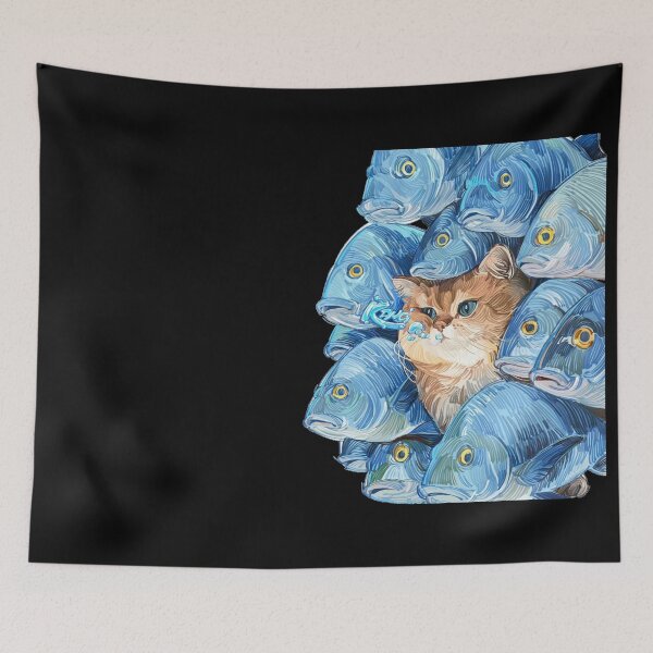 Item preview, Cat Surrounded by Blue Fishes Digital Art designed and sold by i-Xuou.
