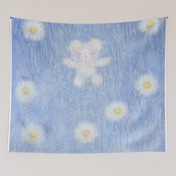 Item preview, White Teddy Bear Floating in Sky With Daisies and Sparkles designed and sold by GoldenTealArts.