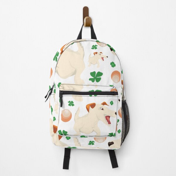 Item preview, Seamless pattern with energetic smooth-haired fox terrier, ball and four leaf clover designed and sold by olenapetol.