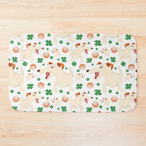 Item preview, Seamless pattern with energetic smooth-haired fox terrier, ball and four leaf clover designed and sold by olenapetol.