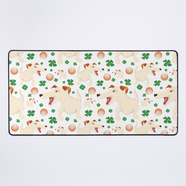 Item preview, Seamless pattern with energetic smooth-haired fox terrier, ball and four leaf clover designed and sold by olenapetol.