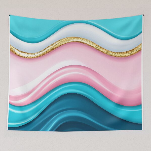Item preview, 3D Colorful Waves With Gold Glitter Illustration designed and sold by GoldenTealArts.