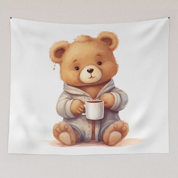 Item preview, Cute Teddy Bear Drinking Coffee in Pajamas designed and sold by CuteopiaGallery.