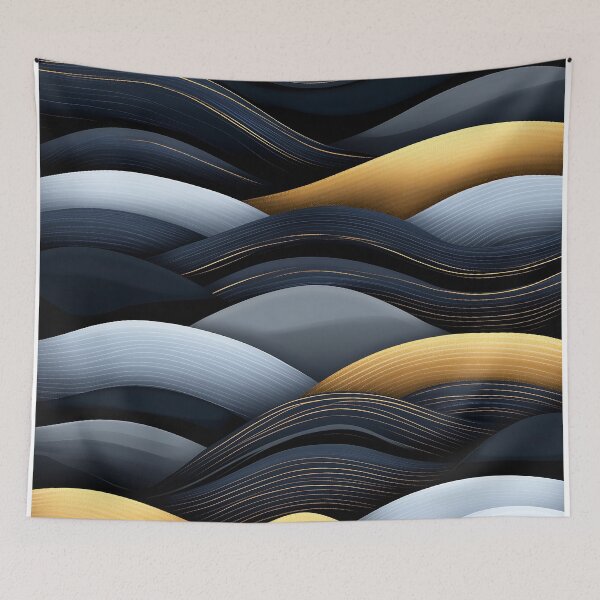 Item preview, Dark Blue and Gold Wave Pattern designed and sold by GoldenTealArts.