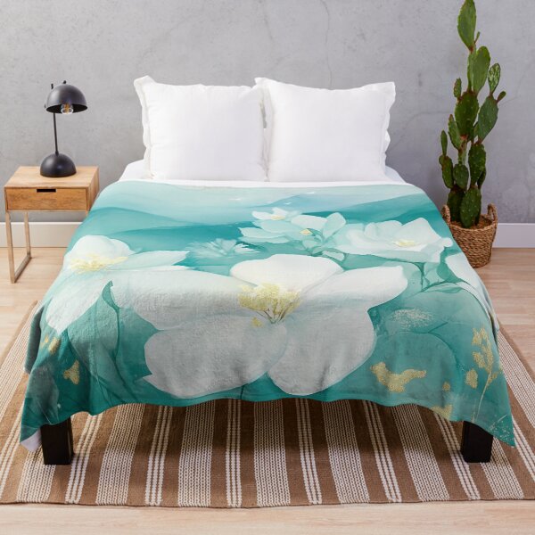 Item preview, White Flowers With Teal Sky And Mountain Background designed and sold by GoldenTealArts.