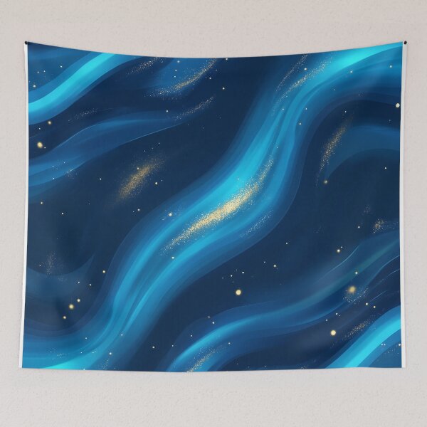 Item preview, Blue Waves With Golden Glitter designed and sold by GoldenTealArts.