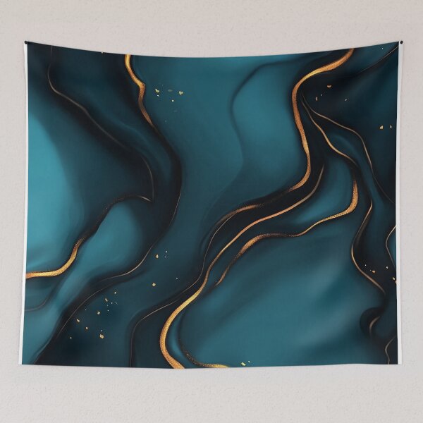 Item preview, Dark Blue and Teal Marble Background With Golden Lines designed and sold by GoldenTealArts.