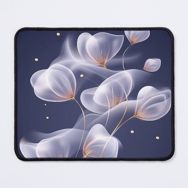 Item preview, Translucent White Flowers With Gold Outlines on Dark Blue designed and sold by GoldenTealArts.