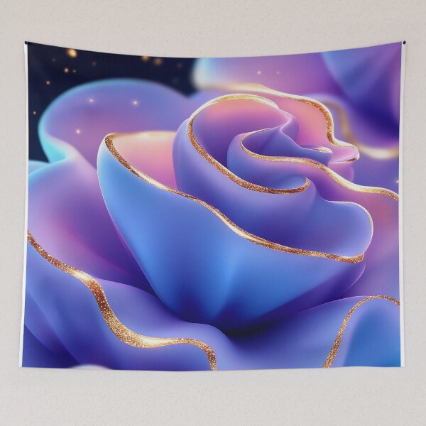 Item preview, 3D Blue Rose With Golden Edges on Dark Background designed and sold by GoldenTealArts.