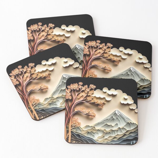 Item preview, Serene Mountain Landscape in Layered Papercut Style designed and sold by i-Xuou.