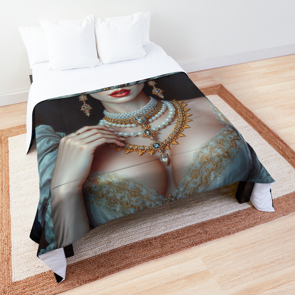The Regal Elegance of Andrea Cici, The Porcelain Skin Platinum Blonde AI Concept Art by Xzendor7 | Her Beauty Shines In The Night 3 The Regal Elegance of Andrea Cici, The Porcelain Skin Platinum Blonde Alluring AI Concept Art by Xzendor7 Decorative Art Print Comforter