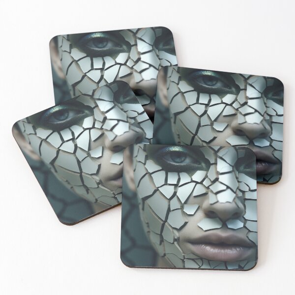 Item preview, Womans face covered in cracked tiles designed and sold by anytka.