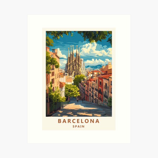 Item preview, Barcelona, Spain travel poster designed and sold by JJAArt.