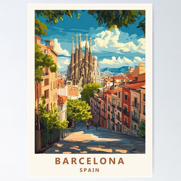 Item preview, Barcelona, Spain travel poster designed and sold by JJAArt.
