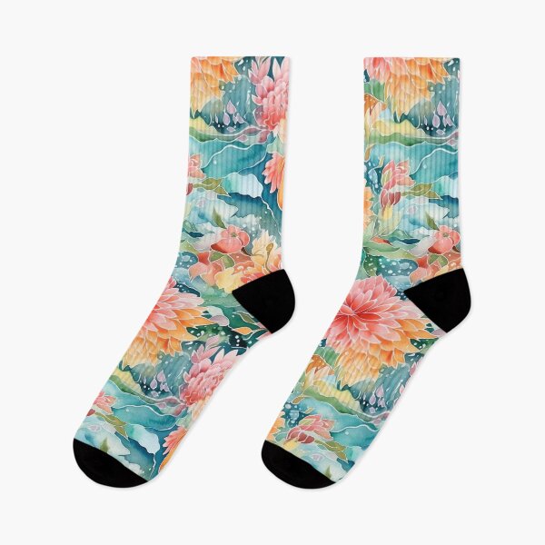Item preview, Japanese Floral Flowers and Water Peach Pink Teal Orange designed and sold by Pink Pineapple Works.