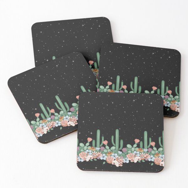 Item preview, Nighttime Boho Desert Cactus Flowers Steer Skulls designed and sold by Pink Pineapple Works.