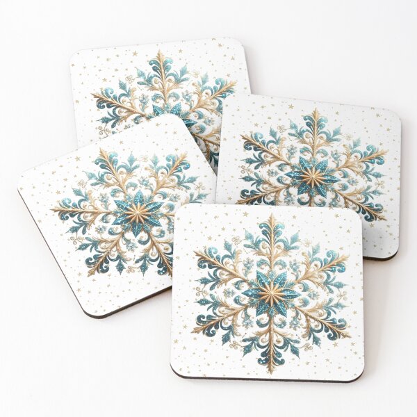 Item preview, Elegant Frost: Teal & Gold Snowflake Mandala designed and sold by Margival.