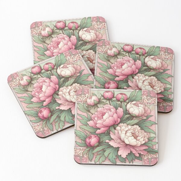 Item preview, Peonies in pink - Art Nouveau illustration of delicate peonies designed and sold by Art-Nouveau-Dsg.