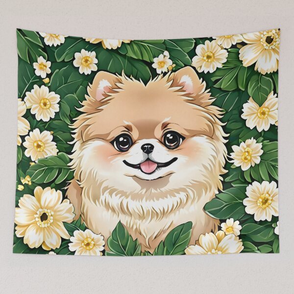 Item preview, Happy Pomeranian and flowers designed and sold by Nolan6.