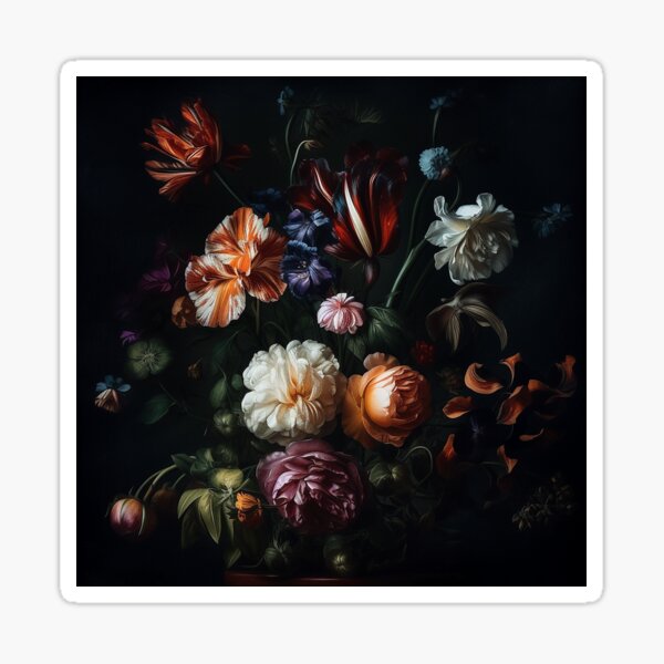 Colorful Dark Moody Botanical Floral Art Sticker