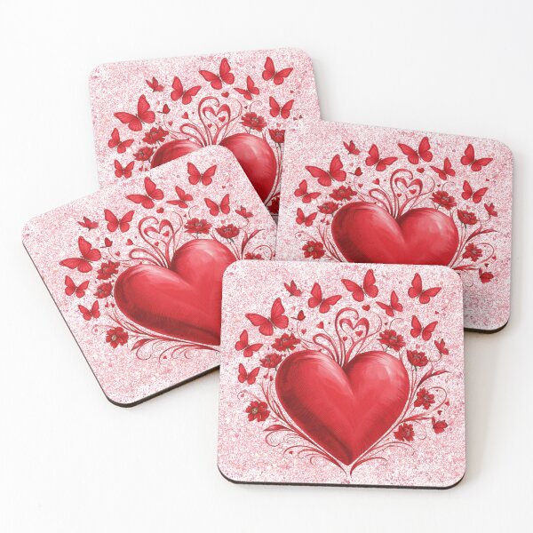 Item preview, Red Valentine Heart Red Floral Butterflies Pink Shimmer designed and sold by colorleafz.