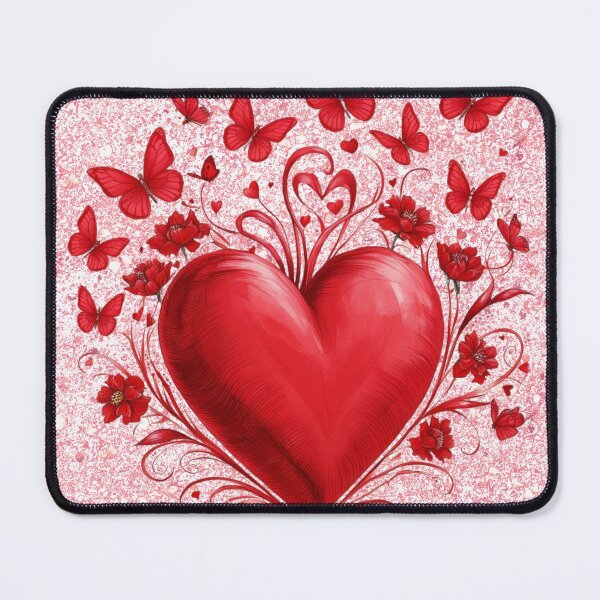 Item preview, Red Valentine Heart Red Floral Butterflies Pink Shimmer designed and sold by colorleafz.