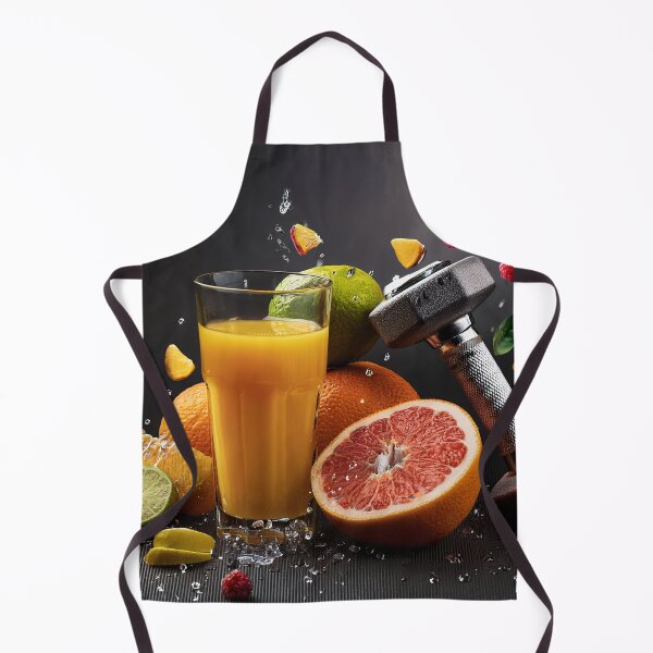 Item preview, The image showcases a vibrant and refreshing still life of healthy fruits, a glass of orange juice, and a dumbbell, symbolizing a balanced and active lifestyle designed and sold by homydesign.