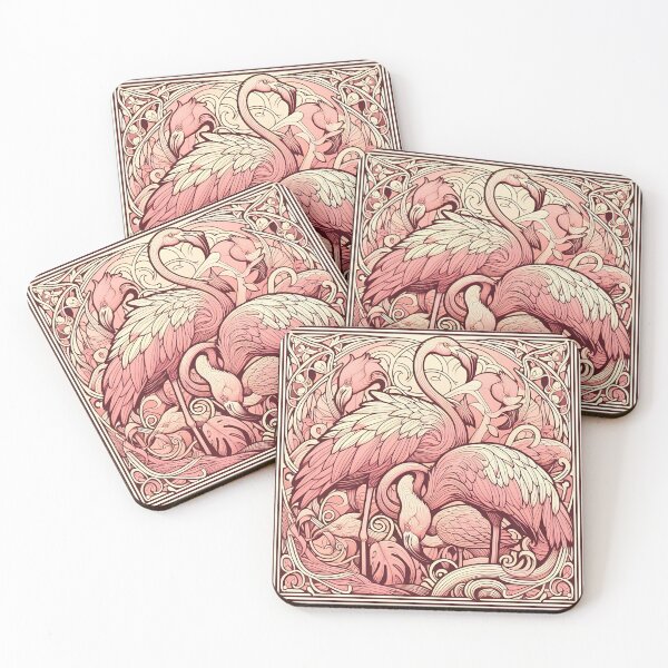 Item preview, Flamingo Blush - Art Nouveau illustration with pink flamingos designed and sold by Art-Nouveau-Dsg.