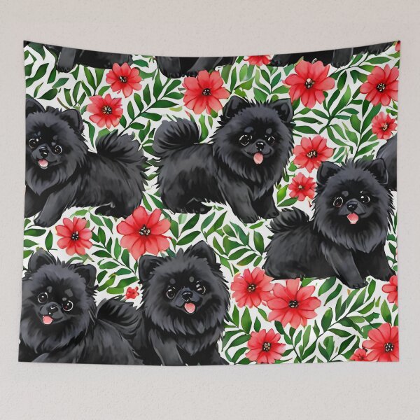 Item preview, Black Pomeranian dog and flowers designed and sold by Nolan6.
